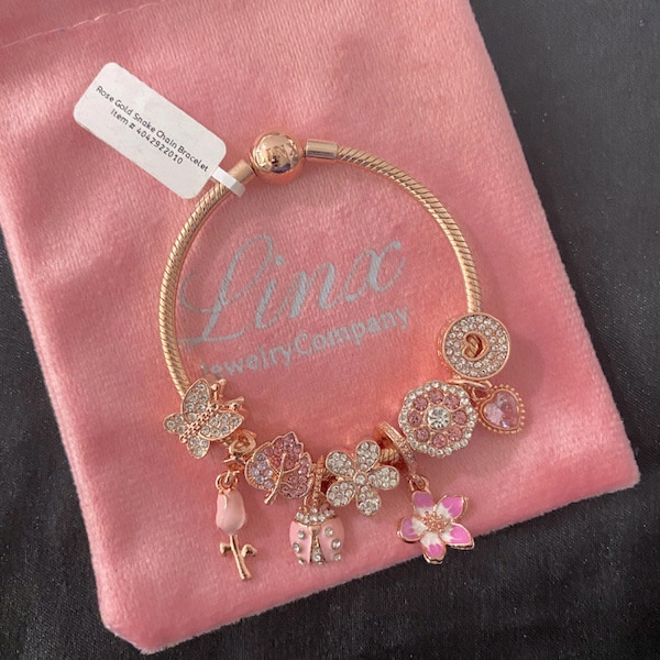 Linx Rose Gold Bracelet with Zircon and Pink Themed Charms