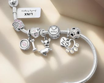 スターリングシルバーのスネークチェーンチャームブレスレット：チワワ