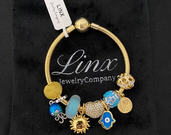 リンクス イエローゴールド スネークチェーンブレスレット ターコイズ