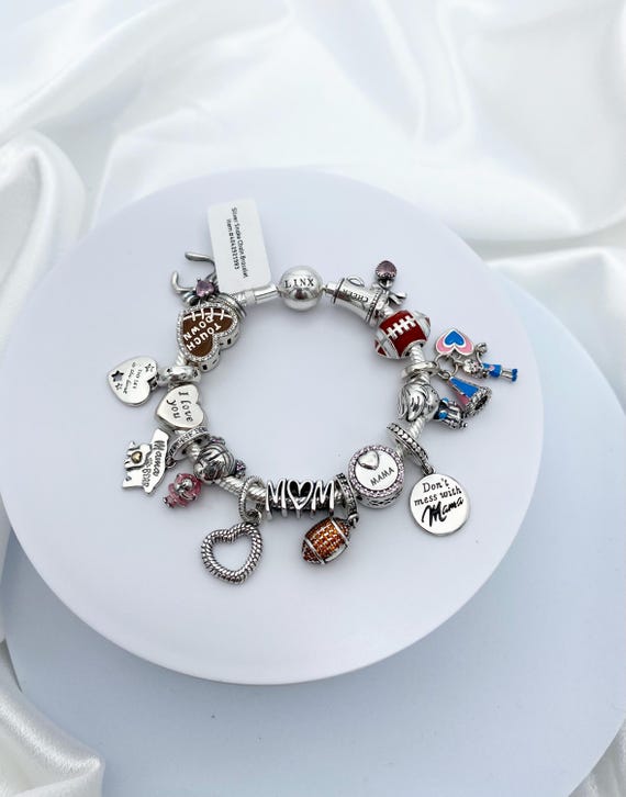 Linx Silver Snake Chain Bracelet With Football Cheerleading Mom