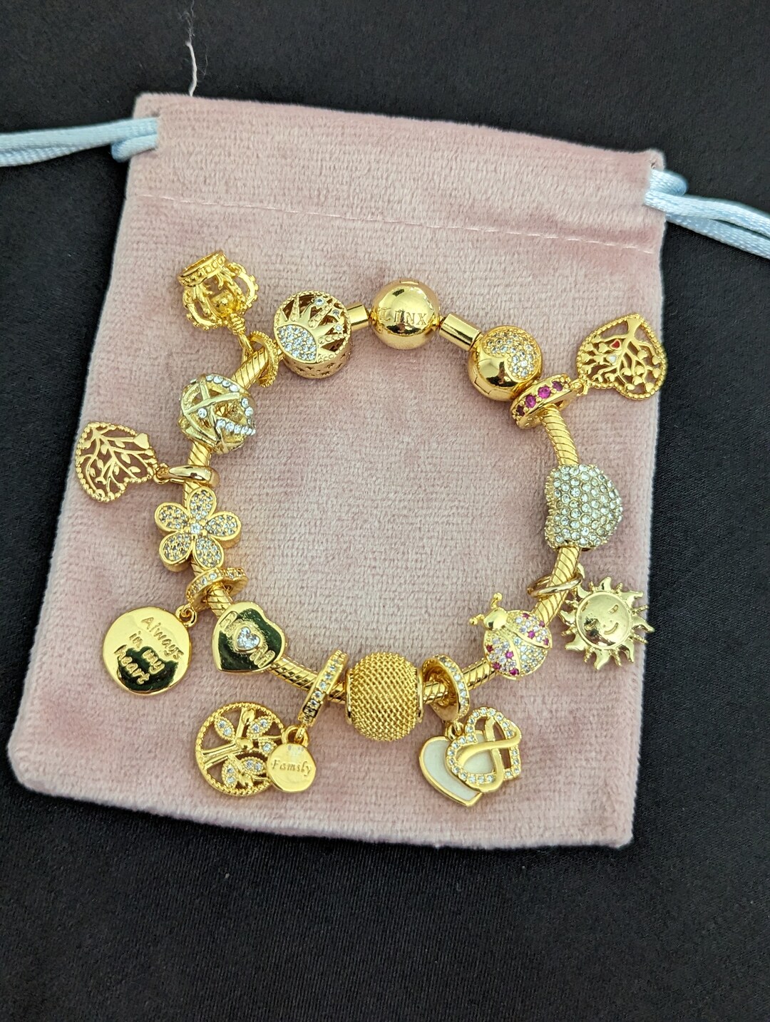 Linx Yellow Gold Snake Chain Bracelet With Mom and Family Themed Charms Etsy Norway