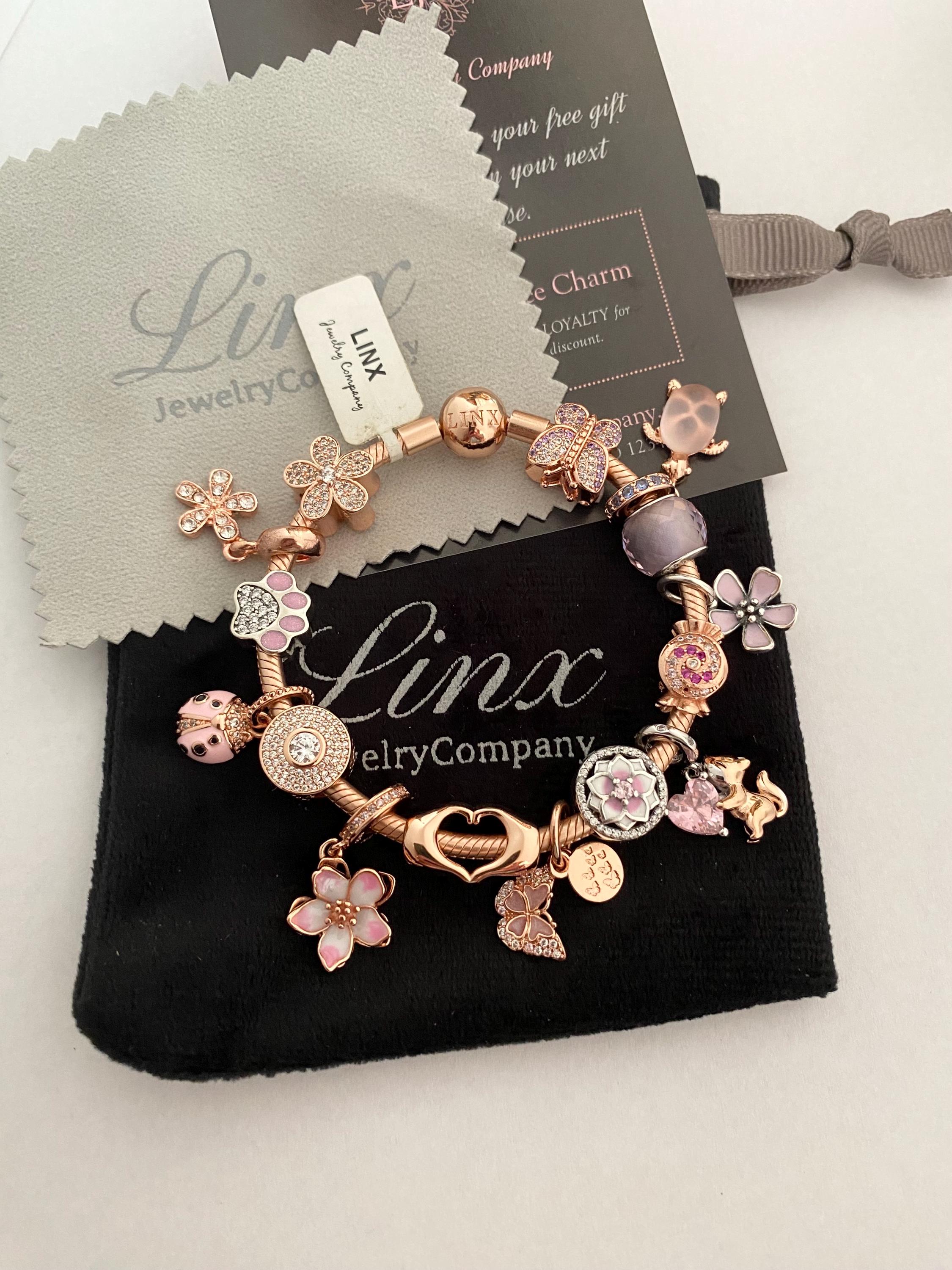 Linx Rose Gold Charm Bracelet: Pink Flower Sterling Silver - Etsy display picture 1
