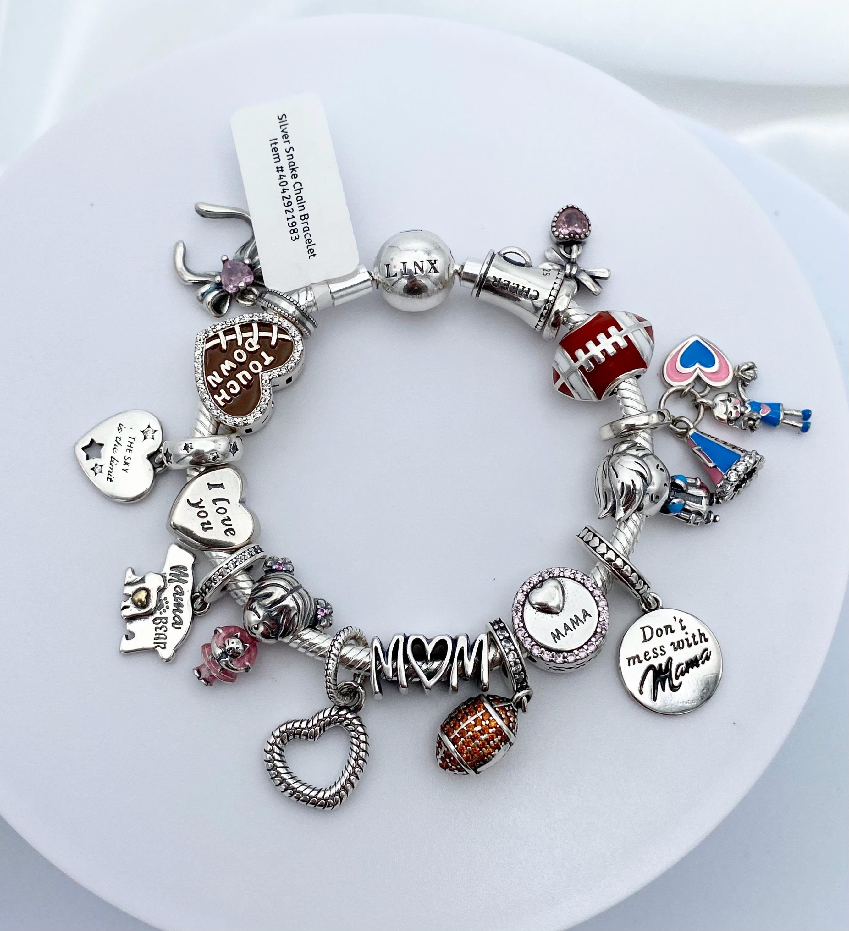 Linx Silver Snake Chain Bracelet With Football Cheerleading Mom