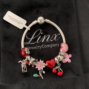 Linx Snake Chain Bracelet with Cute Cow Themed Charms 925 sterling silver