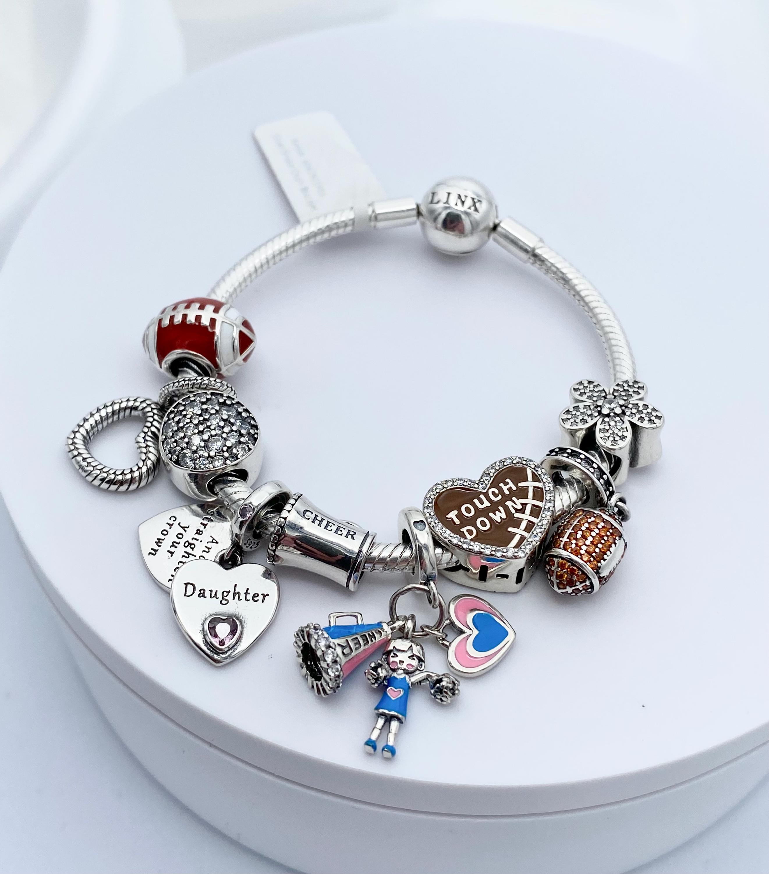 Linx Sterling Silver Snake Chain Charm Bracelet: Cheerleading