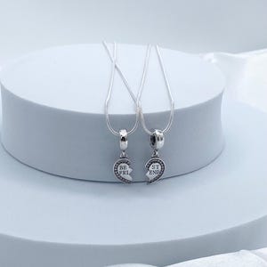 Matching 22 inch Silver Necklaces with Best Friends Heart Charms 925 Sterling Silver