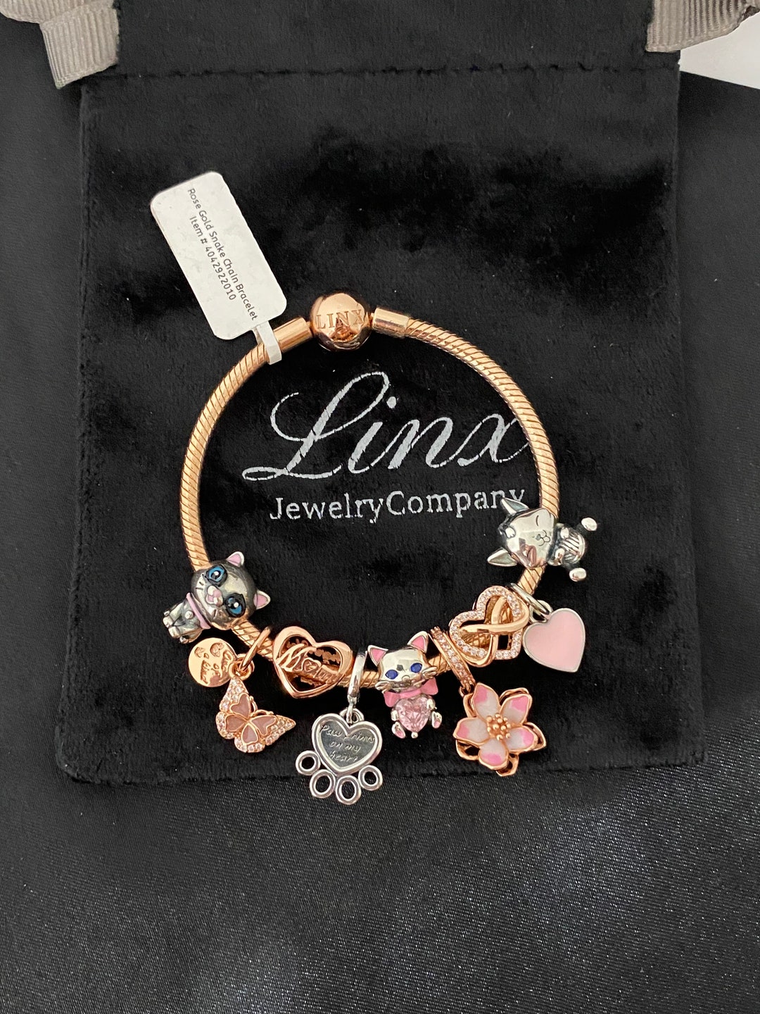 Linx Rose Gold Snake Chain Bracelet With Cat Themed Charms - Etsy