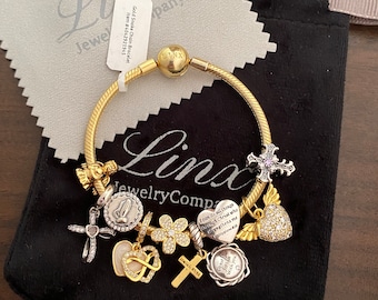 Linx Yellow Gold Snake Chain Bracelet with Religious Themed Charms
