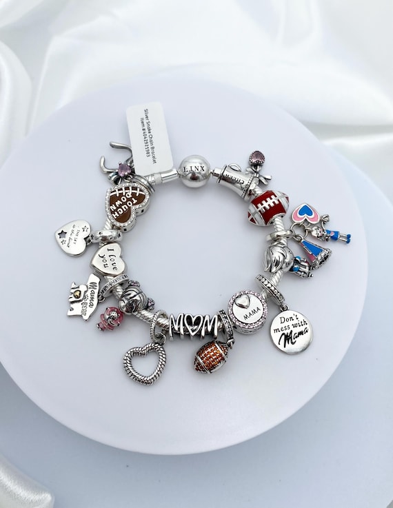 Linx Silver Snake Chain Bracelet With Football Cheerleading Mom