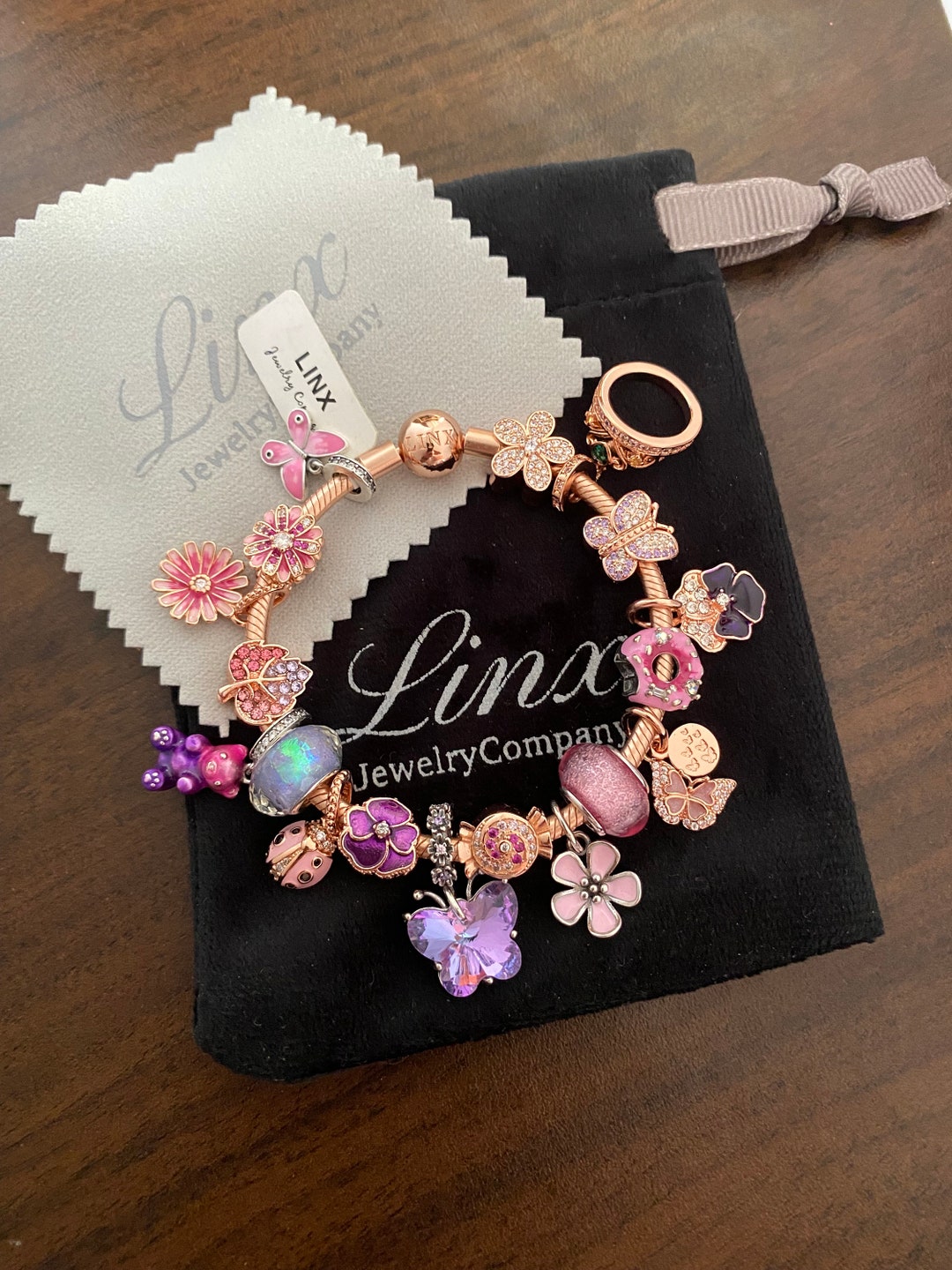 Linx Rose Gold Snake Chain Bracelet With Pink Purple and