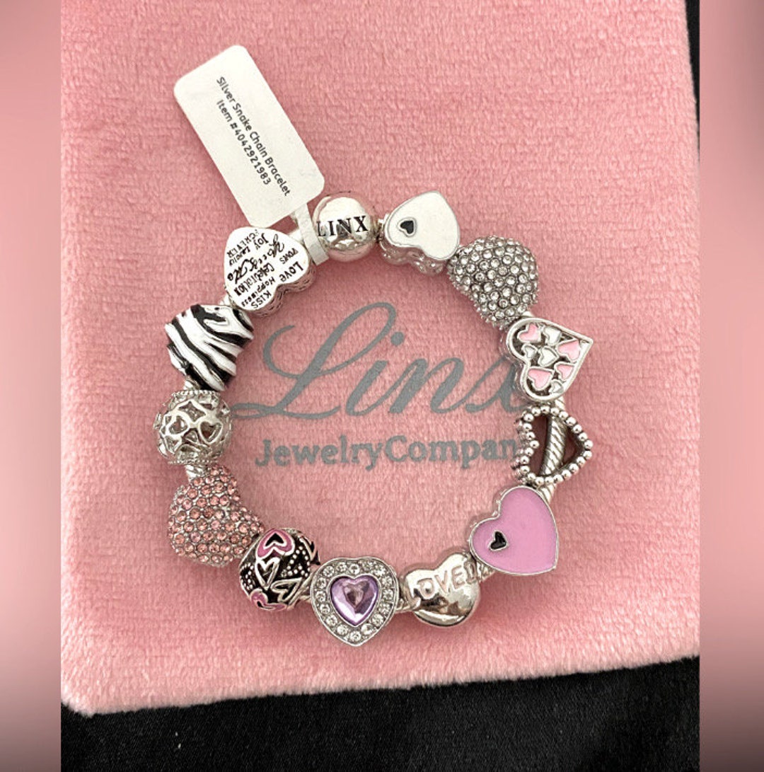Linx Snake Chain Bracelet With Heart Themed Charms - Etsy