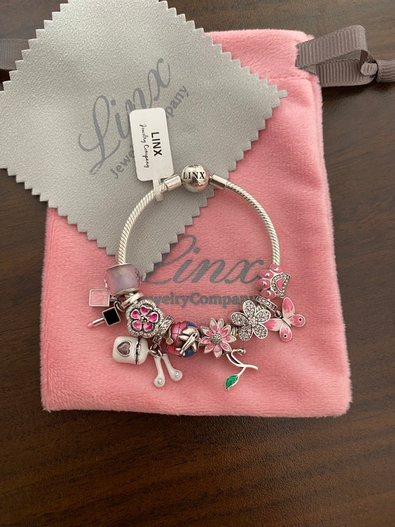 Linx Snake Chain Bracelet With Pink Themed Charms 925