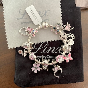 Linx Snake Chain Bracelet with Cat Themed Charms