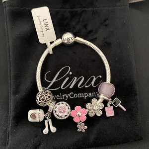 Linx Snake Chain Bracelet with Pink Themed Charms