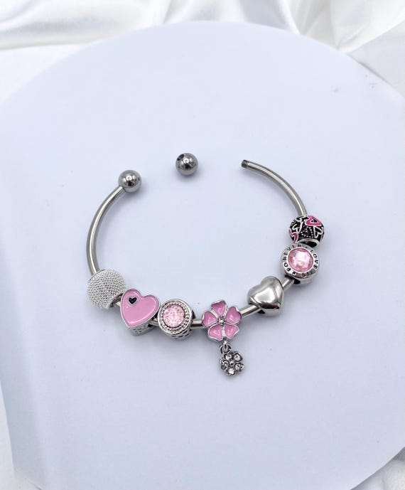 Linx Stainless Steel Open Bangle With Custom Engraved Name Heart