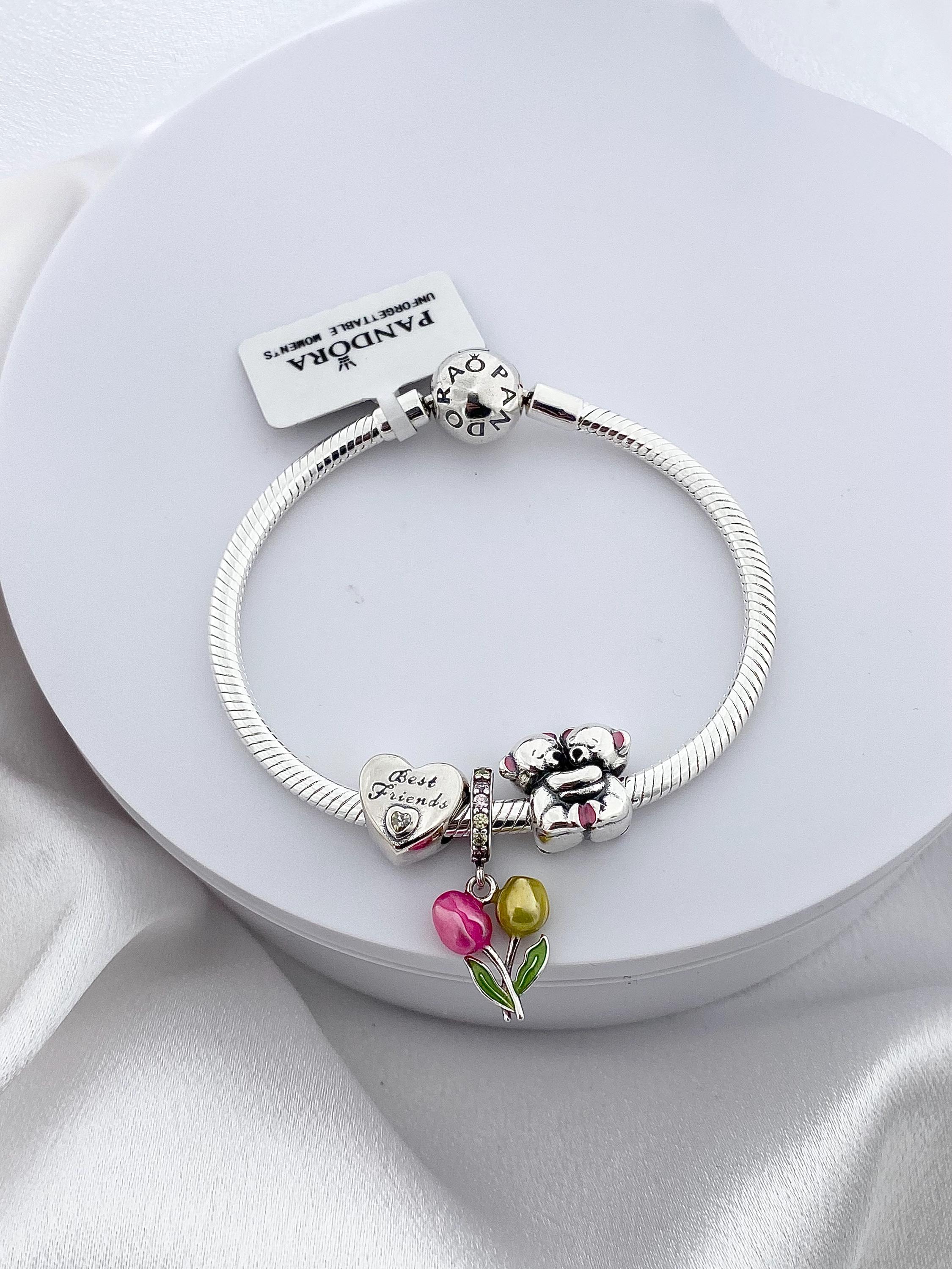 「さくさく」Pandora ブレスレット チャーム付き パンドラ モーメンツ スムース スネークチェーン チャームブレスレット