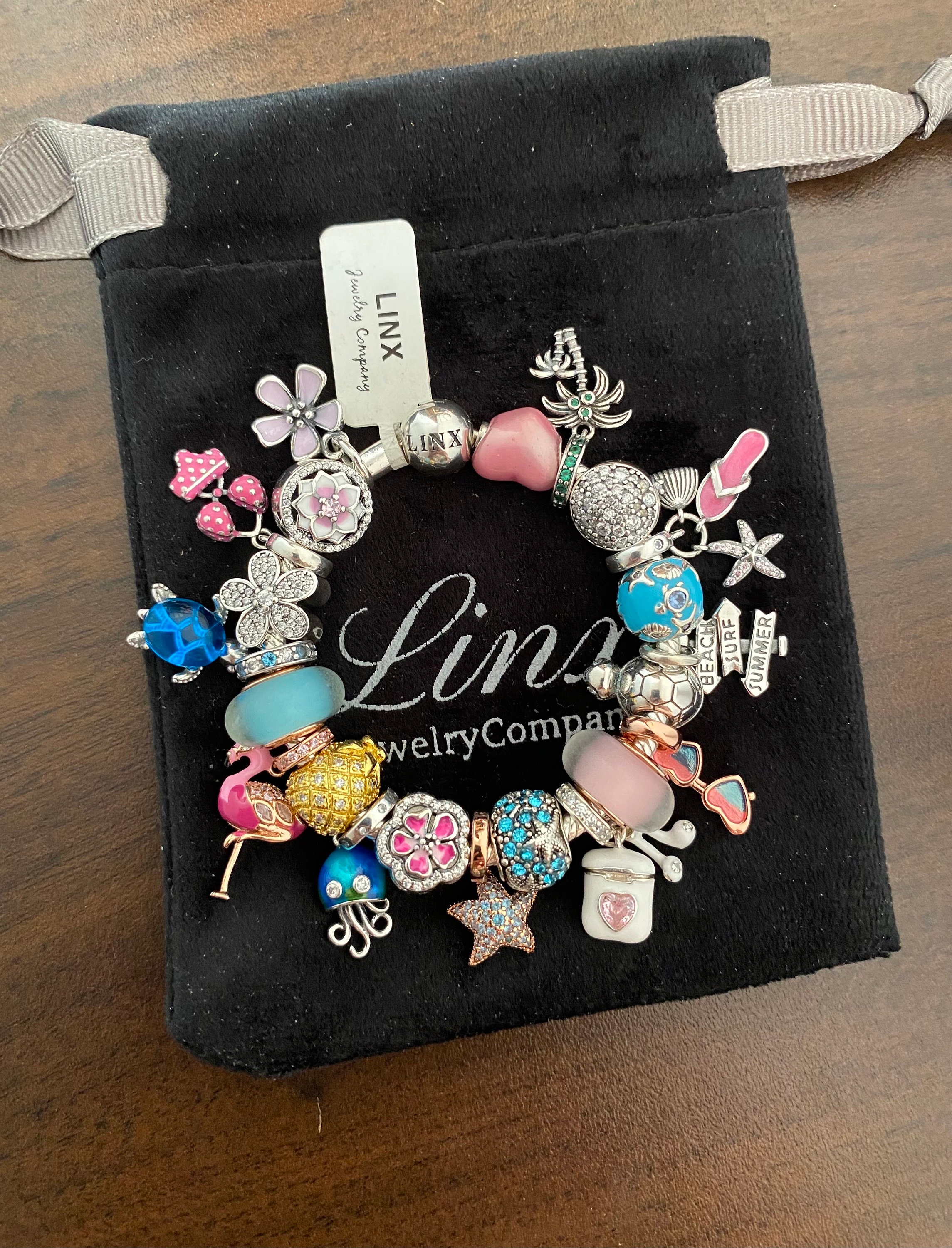 Linx Silver Snake Chain Bracelet With Beach and Summer Themed