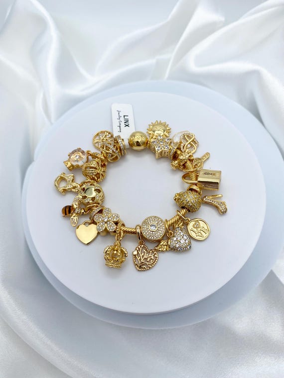 Linx Yellow Gold Snake Chain Bracelet With 22 Gold and Cubic