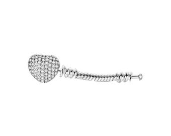 Universal  Extender for Charm Bracelet with Paved Heart Clasp 925 sterling silver