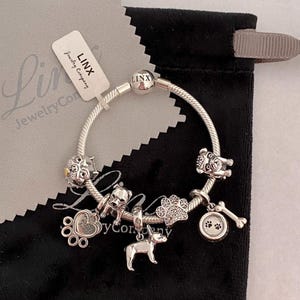 Linx Silver Snake Chain Bracelet with Dog Themed Charms 925 sterling silver