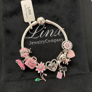 Linx Snake Chain Bracelet with Pink Themed Charms