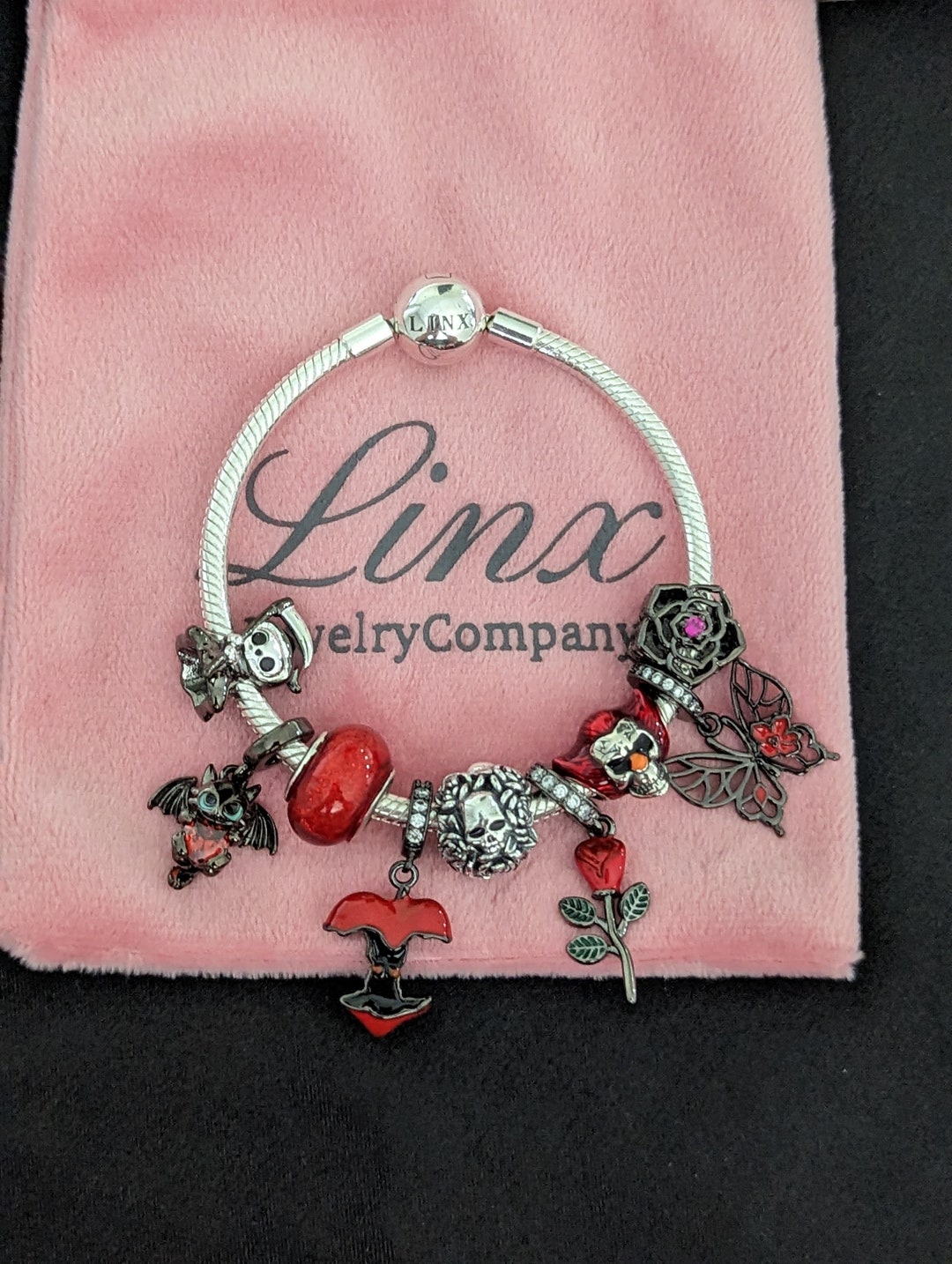 Linx Bracelet With Black and Red Gothic Themed Charms Etsy