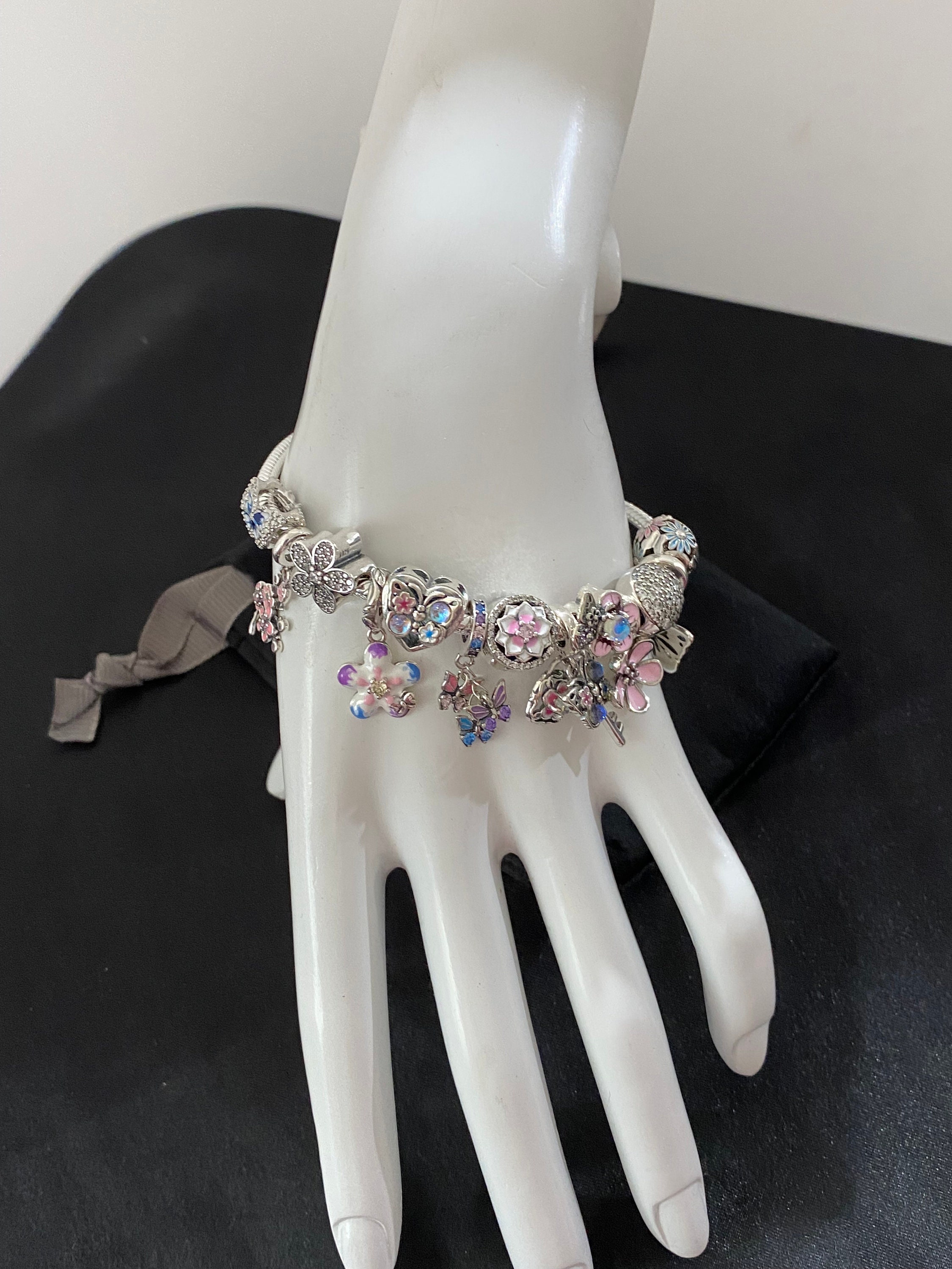 il_fullxfull.5862600531_hq9r.jpg Linx Snake Chain Bracelet with Pale Pink and Baby Blue Themed Charms main image 2