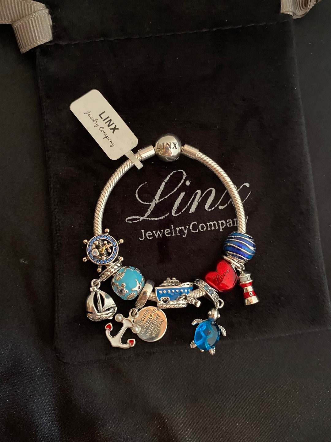 アクセサリー Lncs s925 Designed Anchor Bracelet Linx Silver Snake Chain Bracelet With Love and Nautical Themed