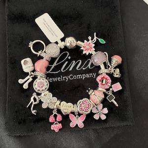 Linx Snake Chain Bracelet with Pink Themed Charms