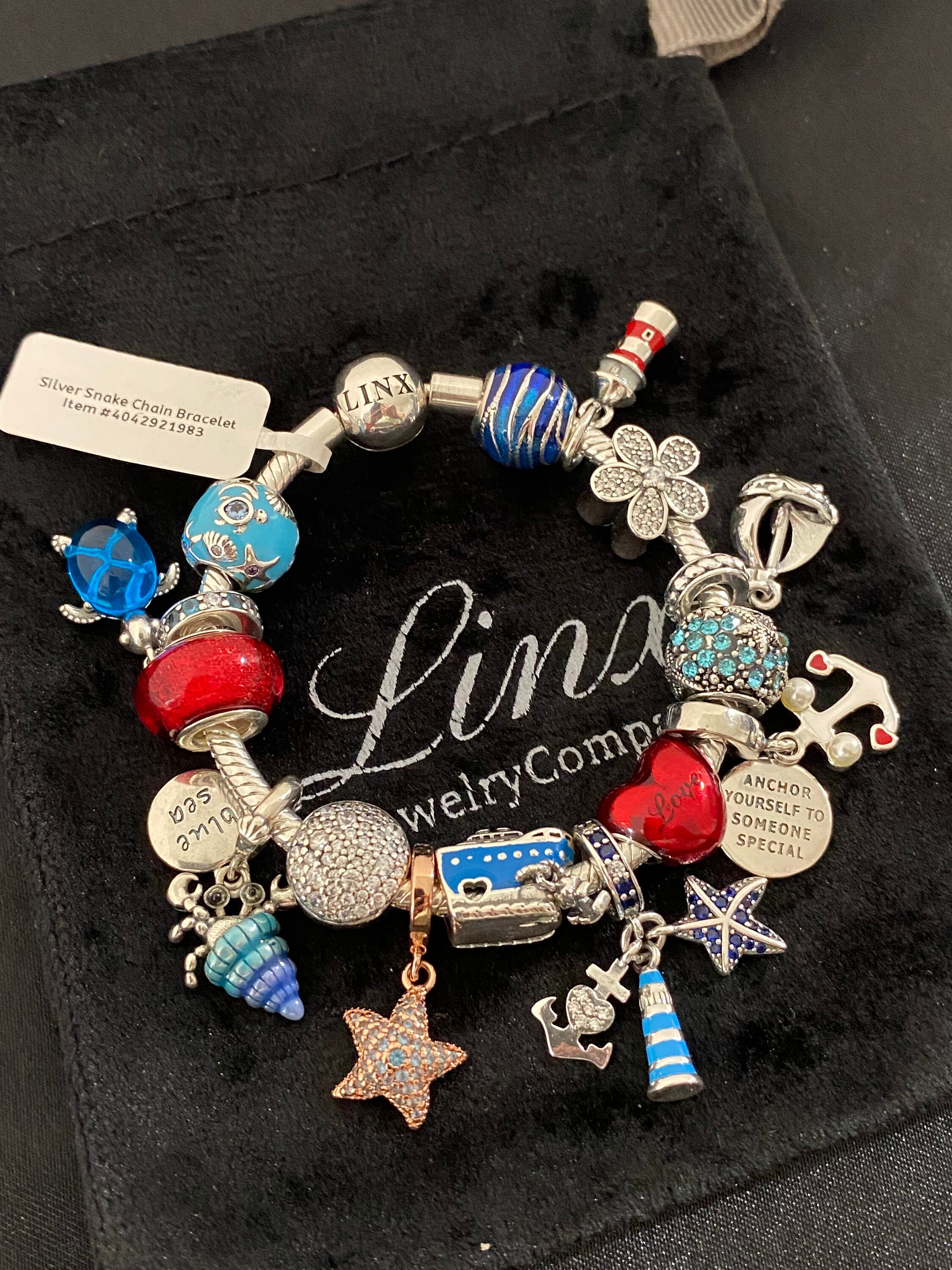 Linx Snake Chain Bracelet With Nautical Beach and Ocean Themed