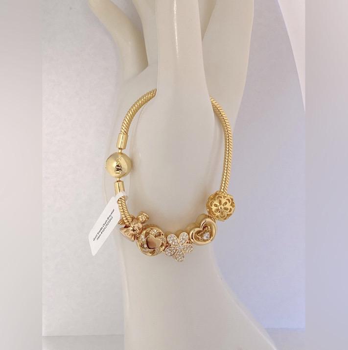 Linx Yellow Gold Snake Chain Bracelet with Gold Charms