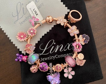 ブレスレット ROMANTINUER SN94 BRACELET Linx Rose Gold Snake Chain Bracelet With Pink Purple and