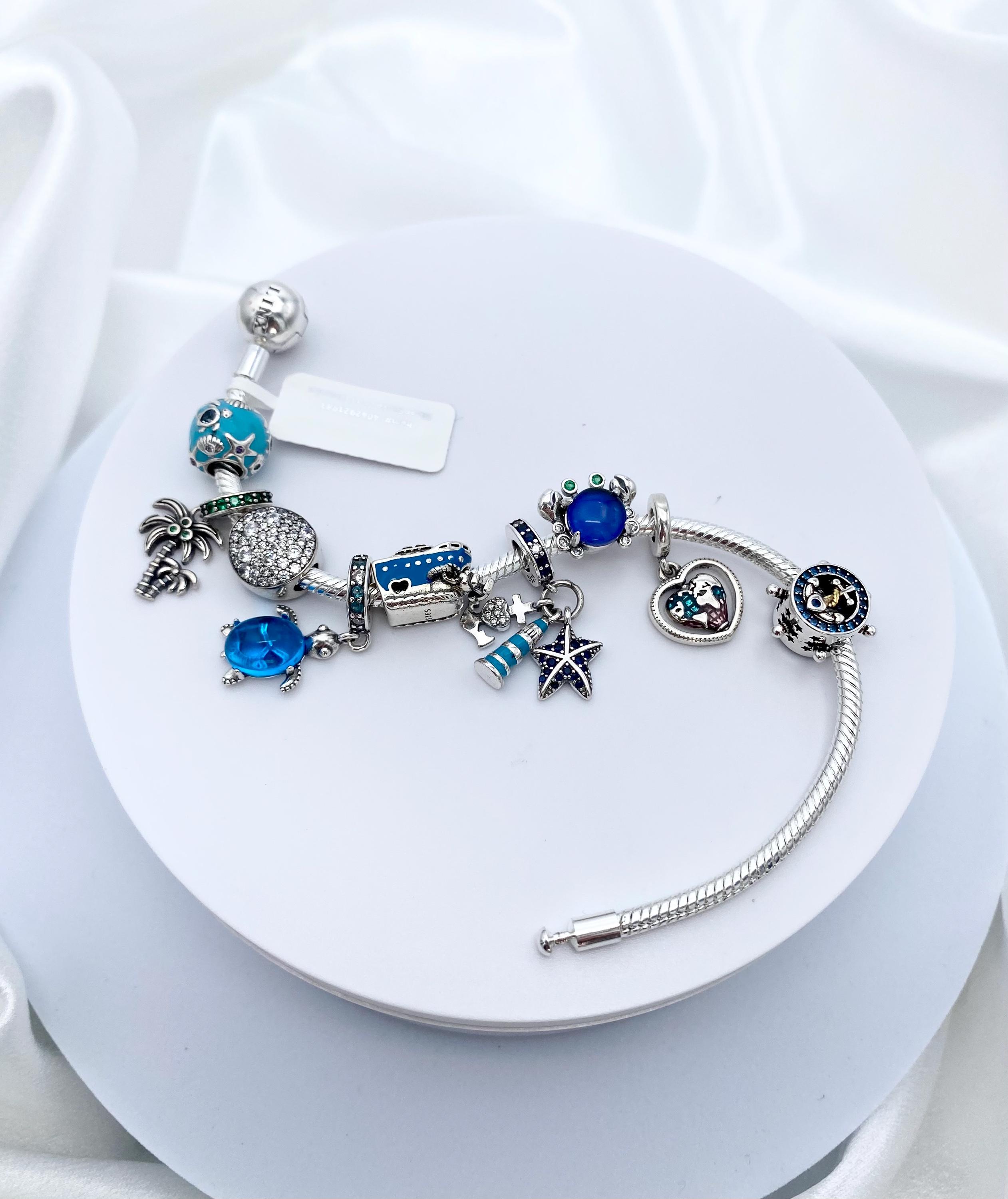 スターリングシルバーの航海チャームブレスレット：ブルーオーシャン