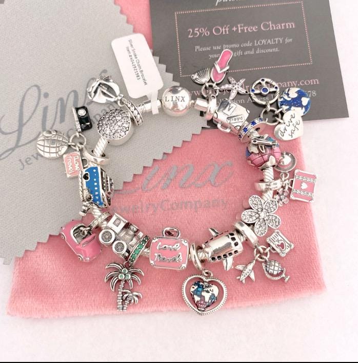 Linx Snake Chain Bracelet With Travel Themed Charms - Etsy
