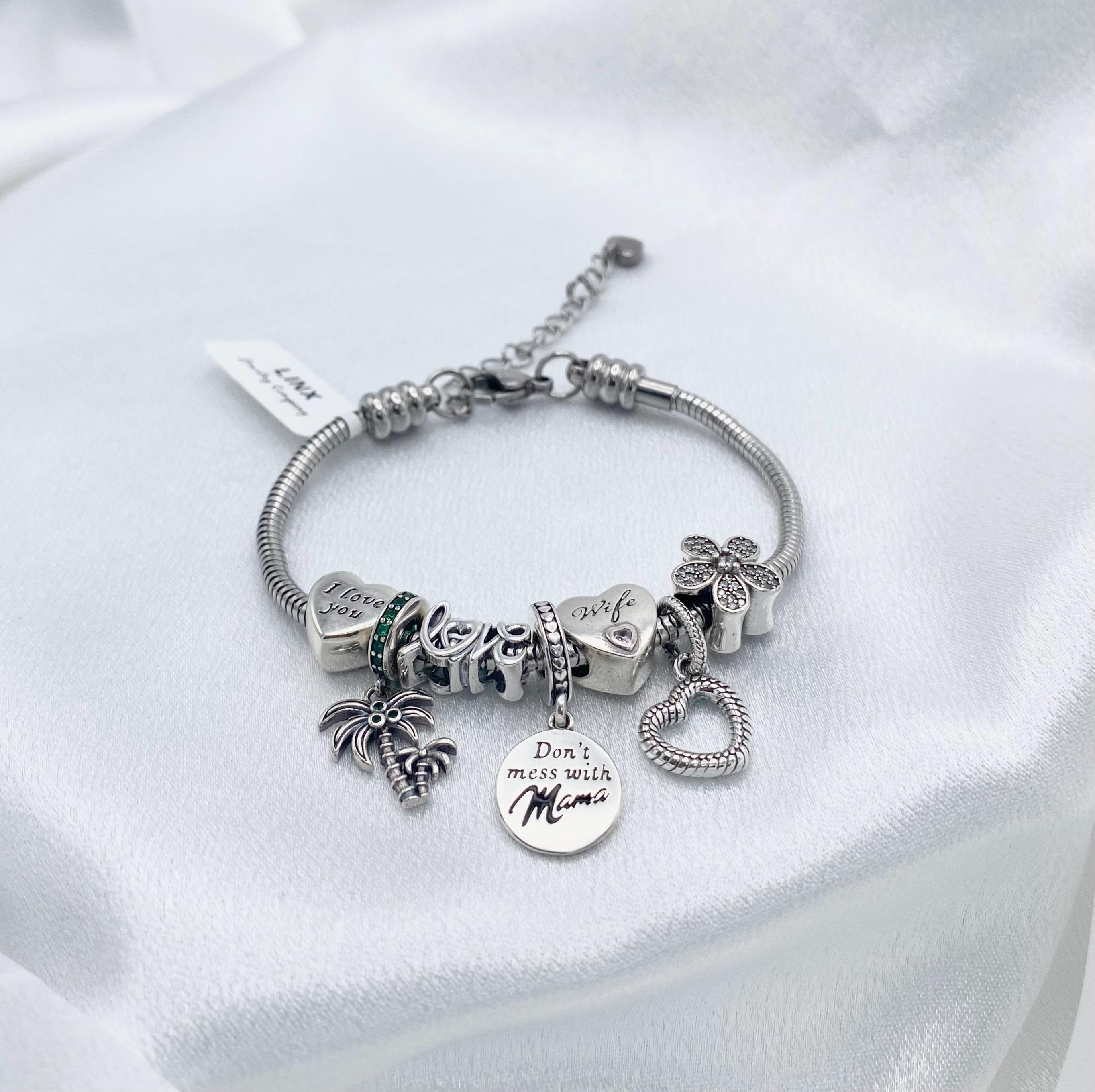Linx Snake Chain Charm Bracelet With Wife and Mama Charms - Etsy