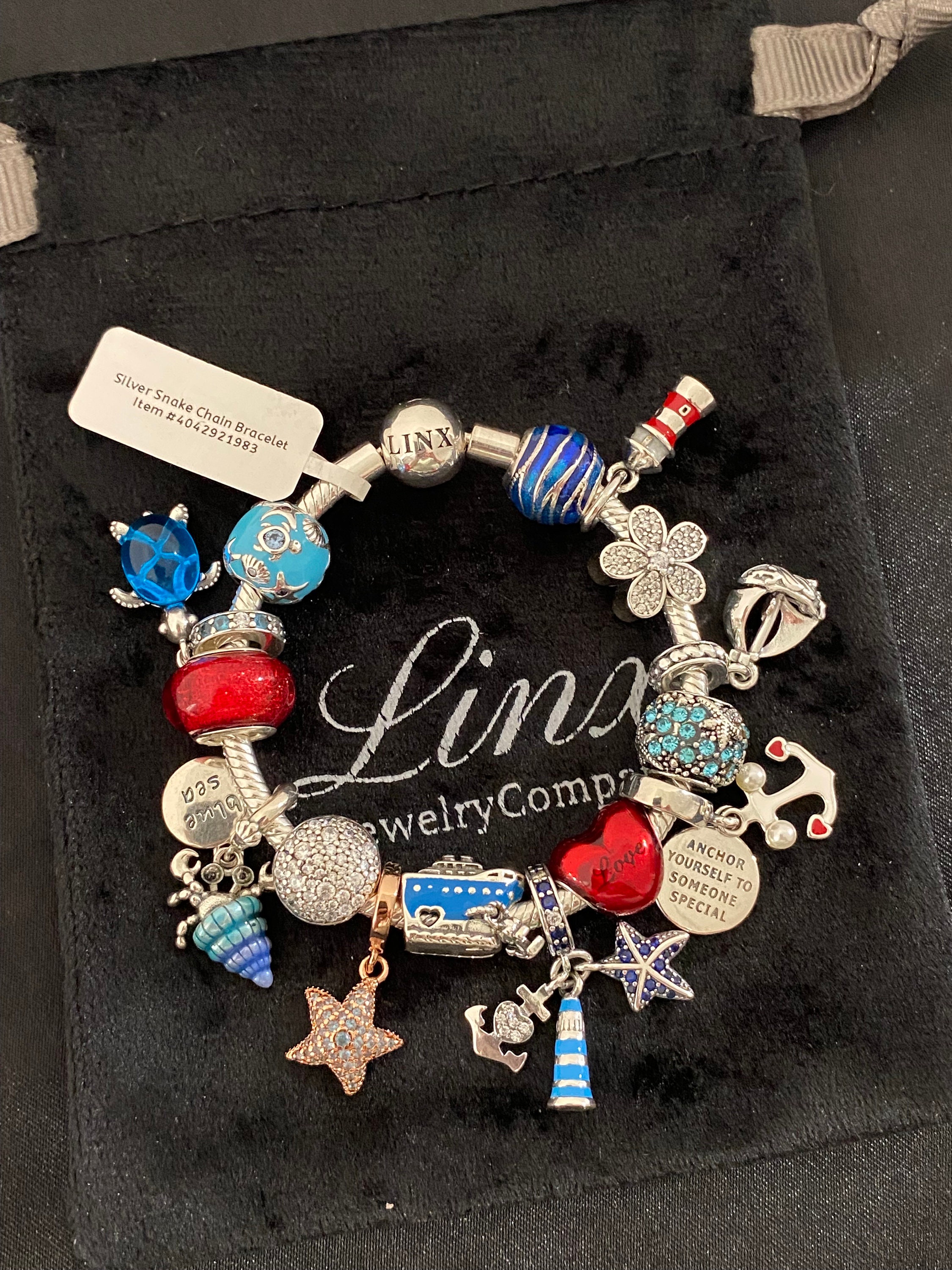 Linx Snake Chain Bracelet With Nautical Beach and Ocean Themed