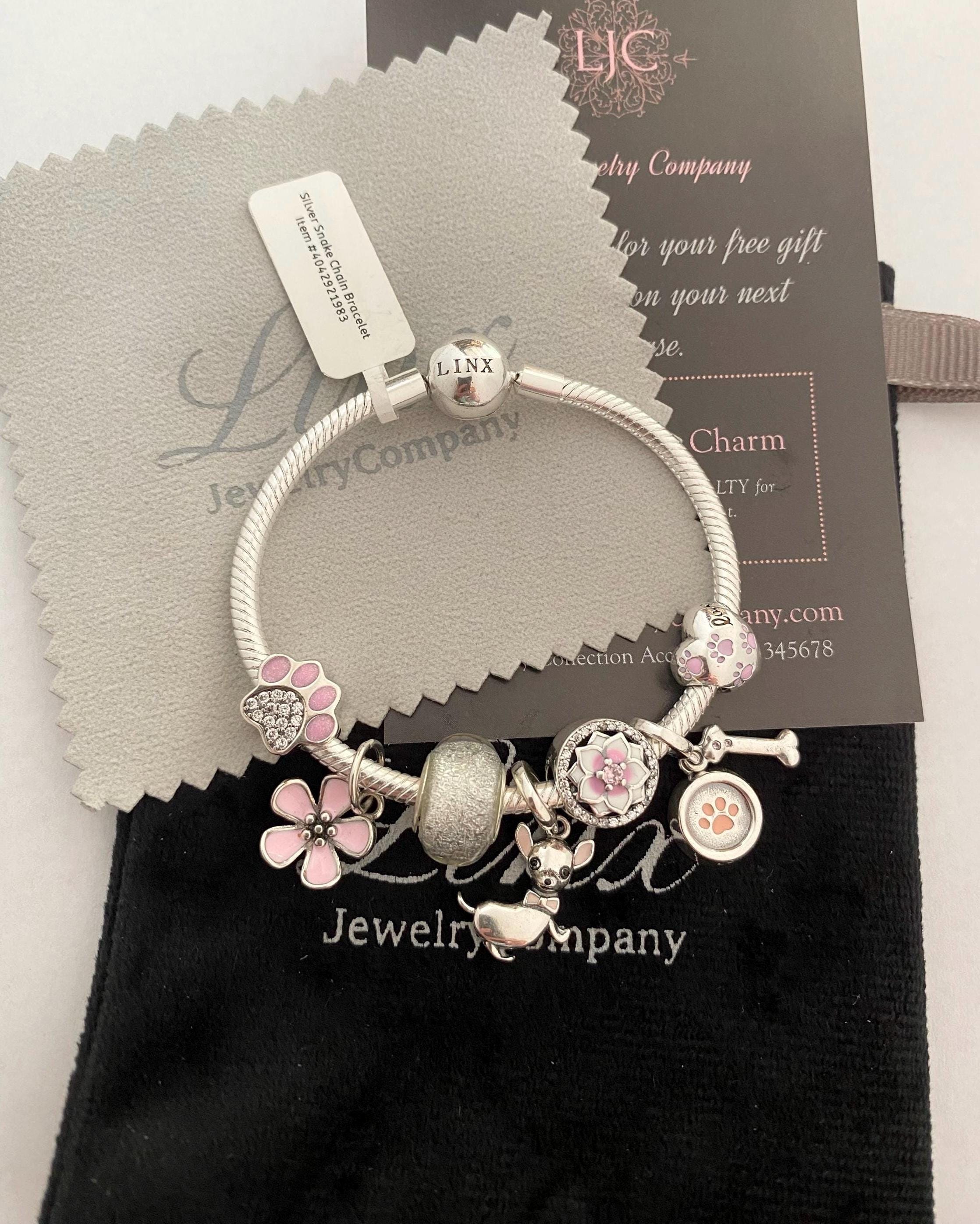 アクセサリー CHOLOS SNAKE CHAIN BRACELET silver925 Linx Silver Snake Chain Bracelet With Pink Chihuahua Themed Charms