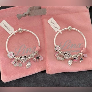 2 Matching Linx Bracelets with Pink Best Friends Themed Charms Friendship Bracelets for adults