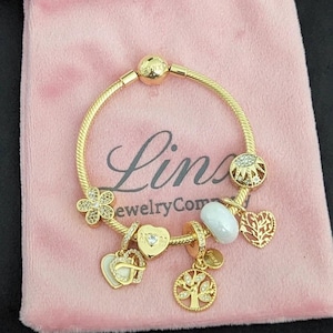 Linx Gelbgold Schlangenkette Armband mit Mama und Familie Themen Charms