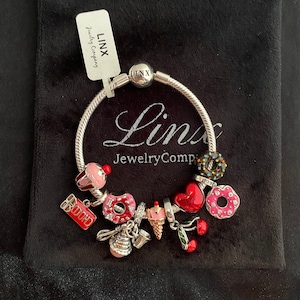 Linx Silver Snake Chain Bracelet with Sweets Themed Charms 925 sterling silver