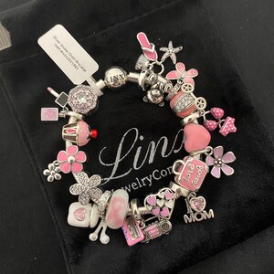 Linx Snake Chain Bracelet with Pink Themed Charms