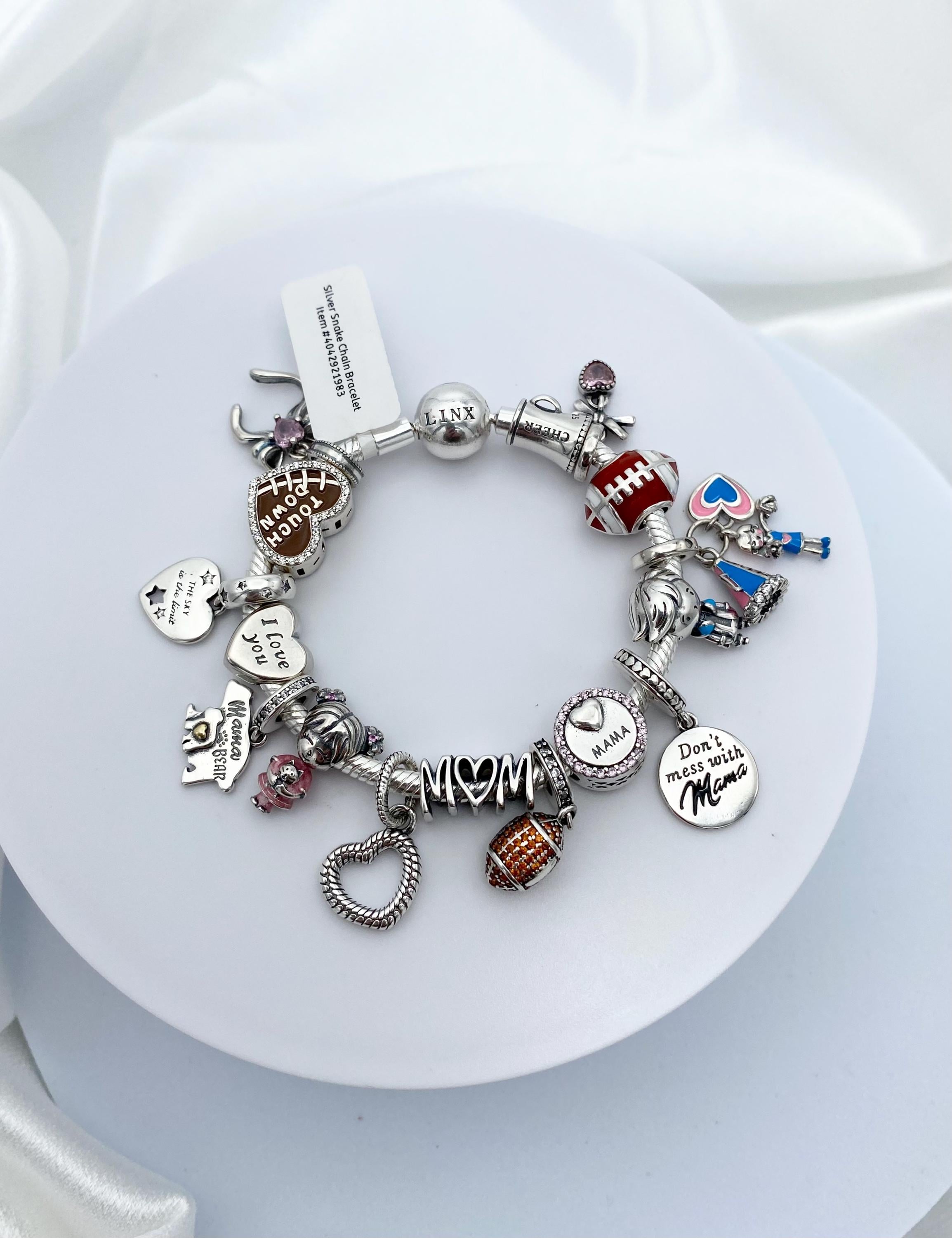Linx Silver Snake Chain Bracelet With Football Cheerleading Mom