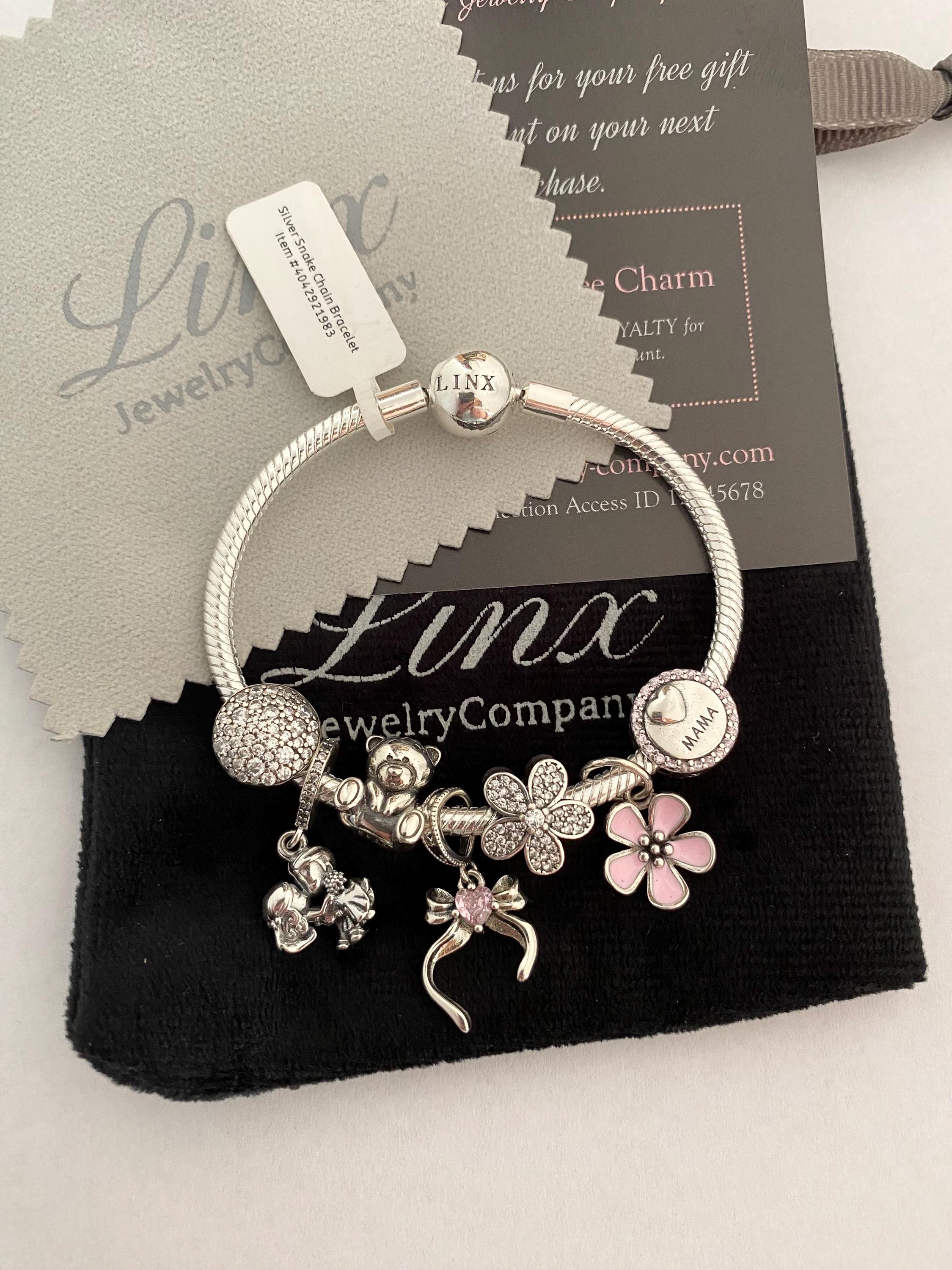 Linx Silver Snake Chain Bracelet With Mama and Wife Themed Charms