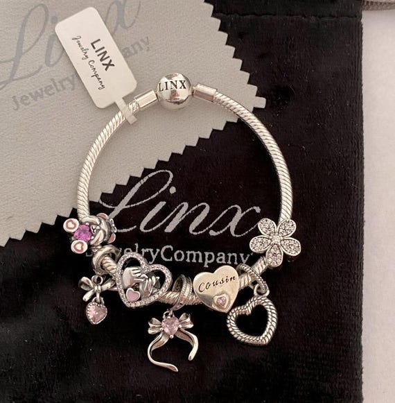 Linx Silver Snake Chain Bracelet With Cousin Themed Charms 925