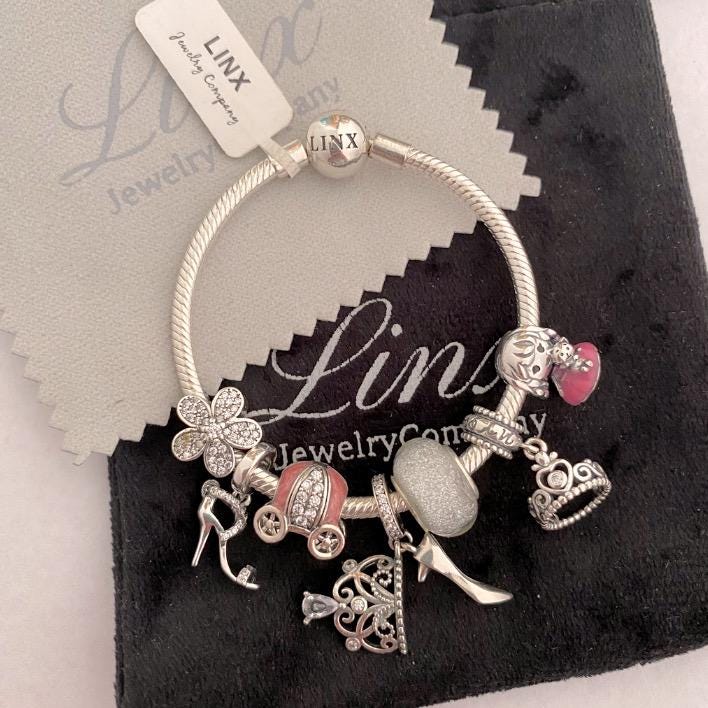 【XOLO JEWELRY】 Snake Link with Horse Bit Linx Silver Snake Chain Bracelet With Princess Themed Charms