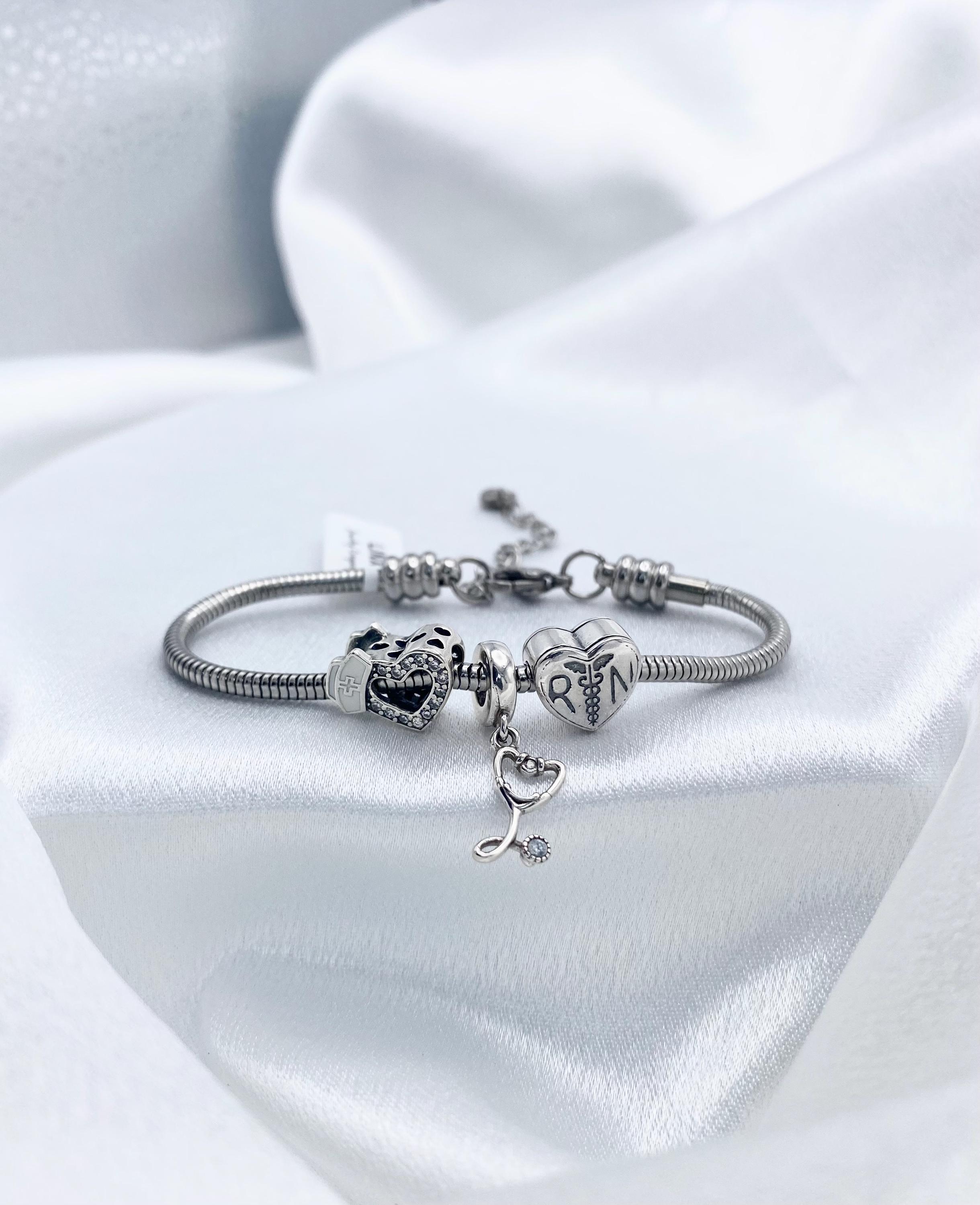 Linx Snake Chain Charm Bracelet With Registered Nurse Themed
