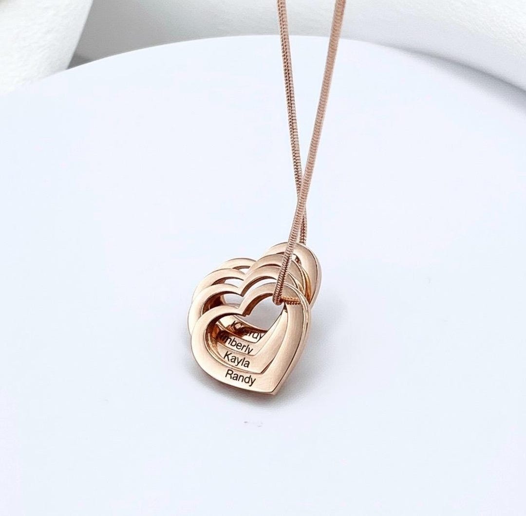 Rose Gold Necklace With Personalized Name Hearts - Etsy Denmark