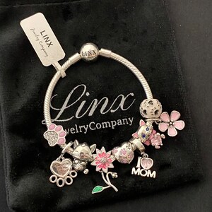 Linx Snake Chain Bracelet with Cat Mom Themed Charms