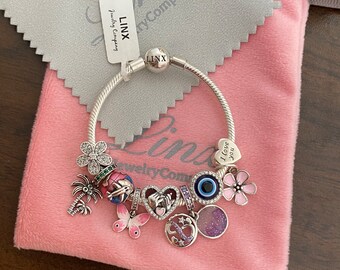 Linx Snake Chain Bracelet with Silver Charms 925 sterling silver