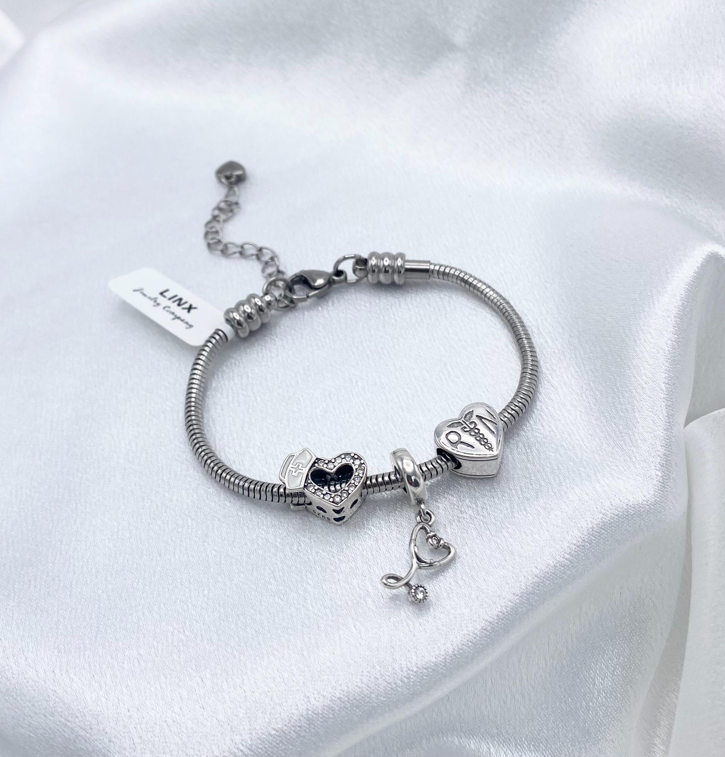 Linx Snake Chain Charm Bracelet With Registered Nurse Themed